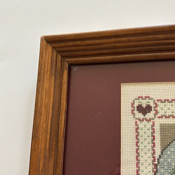 Vintage Christmas Santa Cross Stitch Framed Art Matted picture wall hanging - Picture 8 of 8